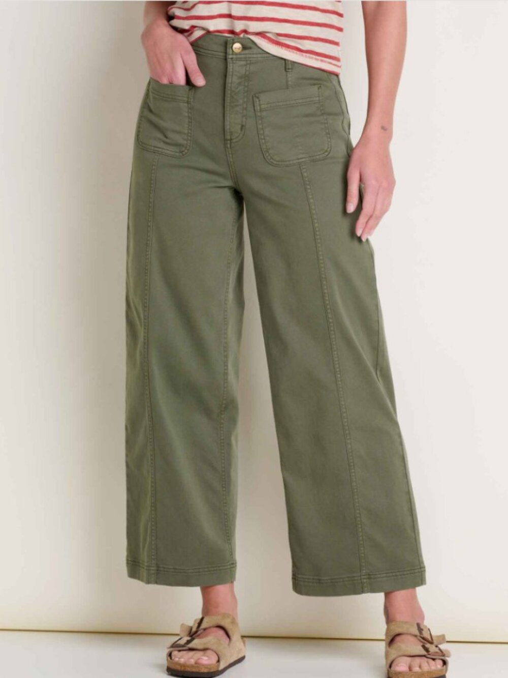 Toad & Co Linden Organic Cotton Canvas Pants 14 Wide Leg Pocket Beetle Green